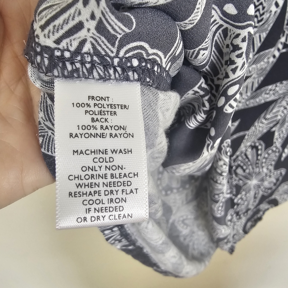 LOFT Petites MP Floral Blouse Black White Lightweight Short Sleeve V-Neck - Picture 6 of 14